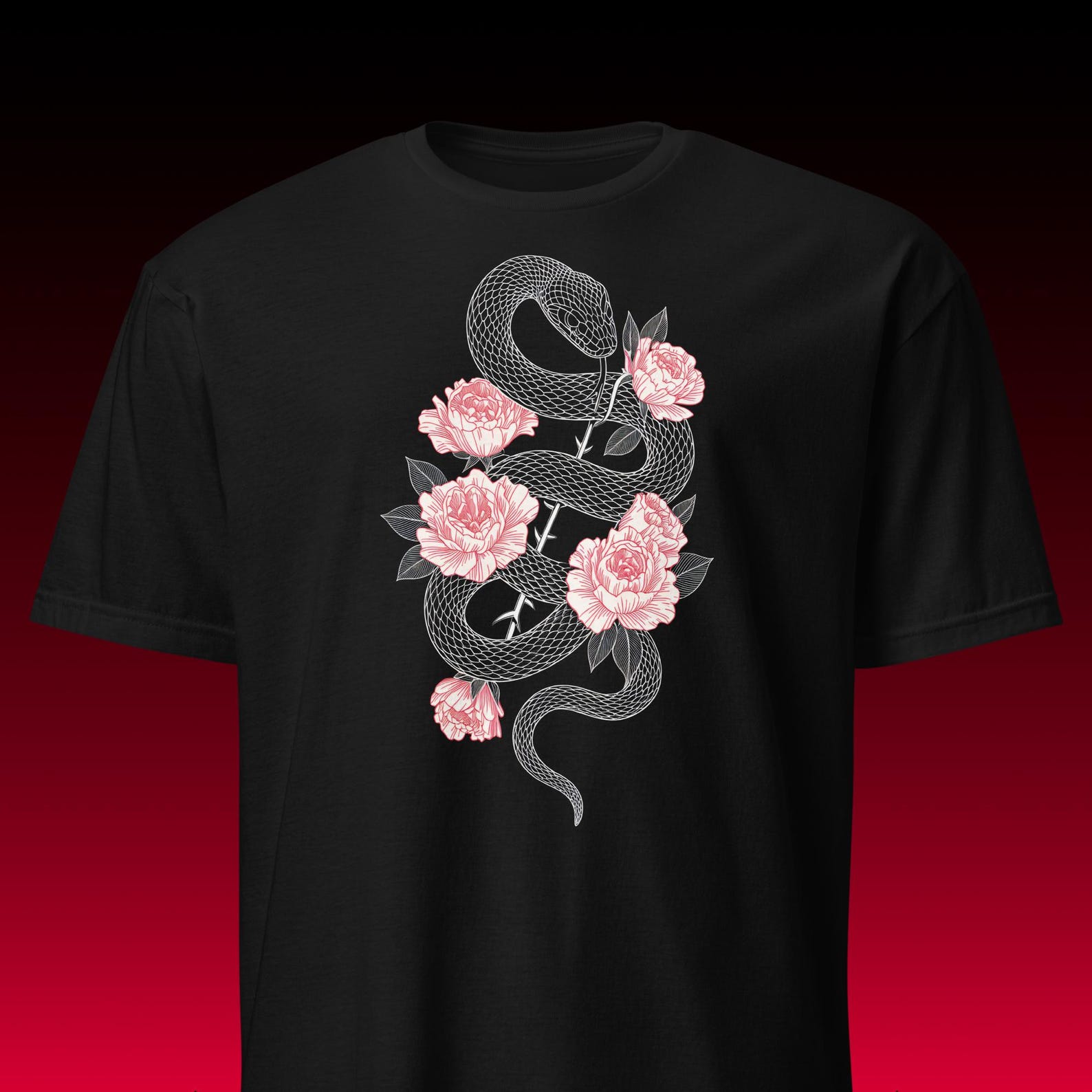 Snake and Peonies Graphic Tee | Dark Cottagecore | Witchy Aesthetic M