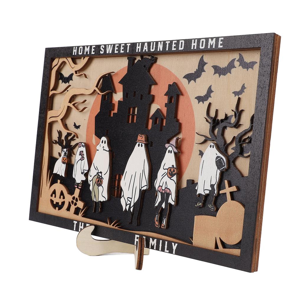 Wooden Ghost Sign Decor Tabletop 3D Crafts All Hallows Day Family Gift Holiday Decoration