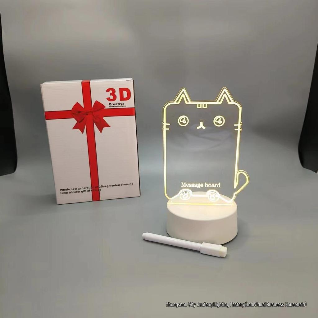 3D Night Light with Solid Wood Base - Erasable Luminous Acrylic Message Board