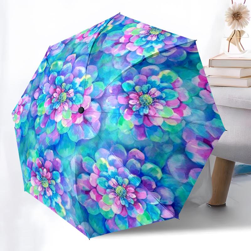 Flower Automatic Folding Umbrella Compact 8-Rib Design Durable Plastic & Iron for Outdoor Daily Use Gift for Friends & Family