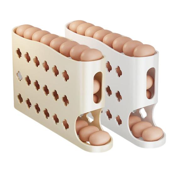 4-Tier Egg Holder for Fridge Auto-Rolling Eggs Dispenser Space Saving Egg Organizer Holds 30 Eggs for Kitchen Counter Refrigerator