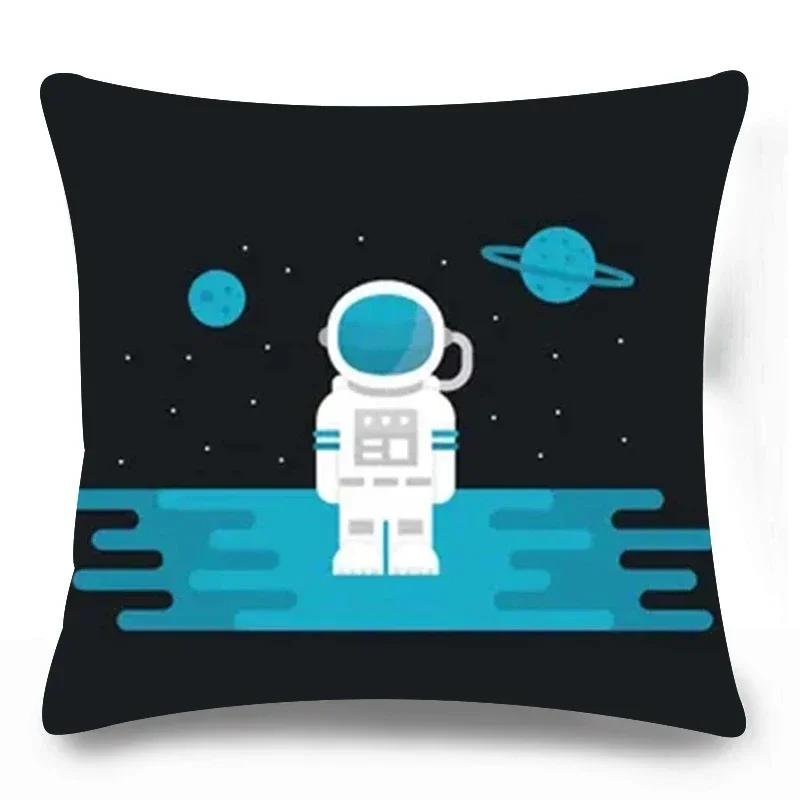 Home Lumbar Sofa Decorative Pillowcase Astronaut  Cosmic Planet Spaceship Cushion Cover