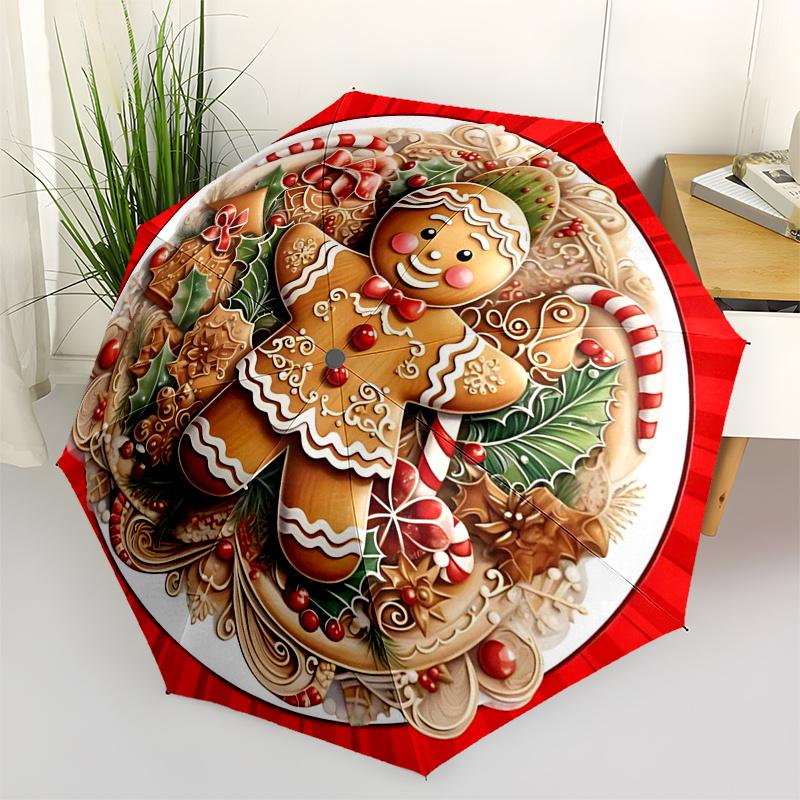 

Gingerbread Man Themed Travel Umbrella 8 Ribs Automatic Opening and Closing,Portable Folding Design,Compact and Stylish Umbrella Suitable