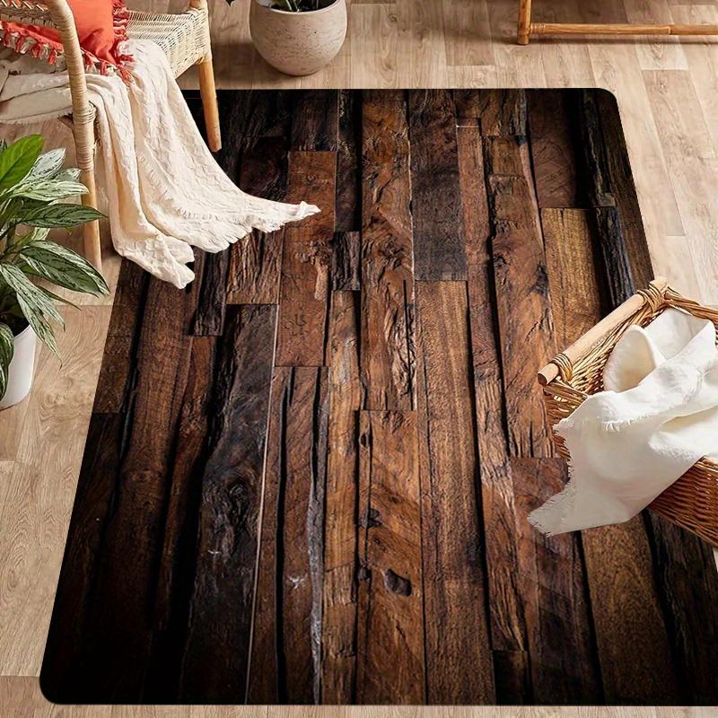 Rustic Beige Brown Wood Grain Living Room Mat Thickened Non Slip Durable Entrance Doormat Porch Home Decor Floor Rug 1PC