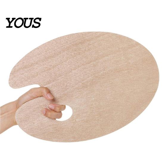 Fine Art Mixing Board Wooden Paint Palette with Thumb Hole for Oil, Acrylic, Durable Artist Tray Watercolor Painting, Oval-Shaped Wood Artists
