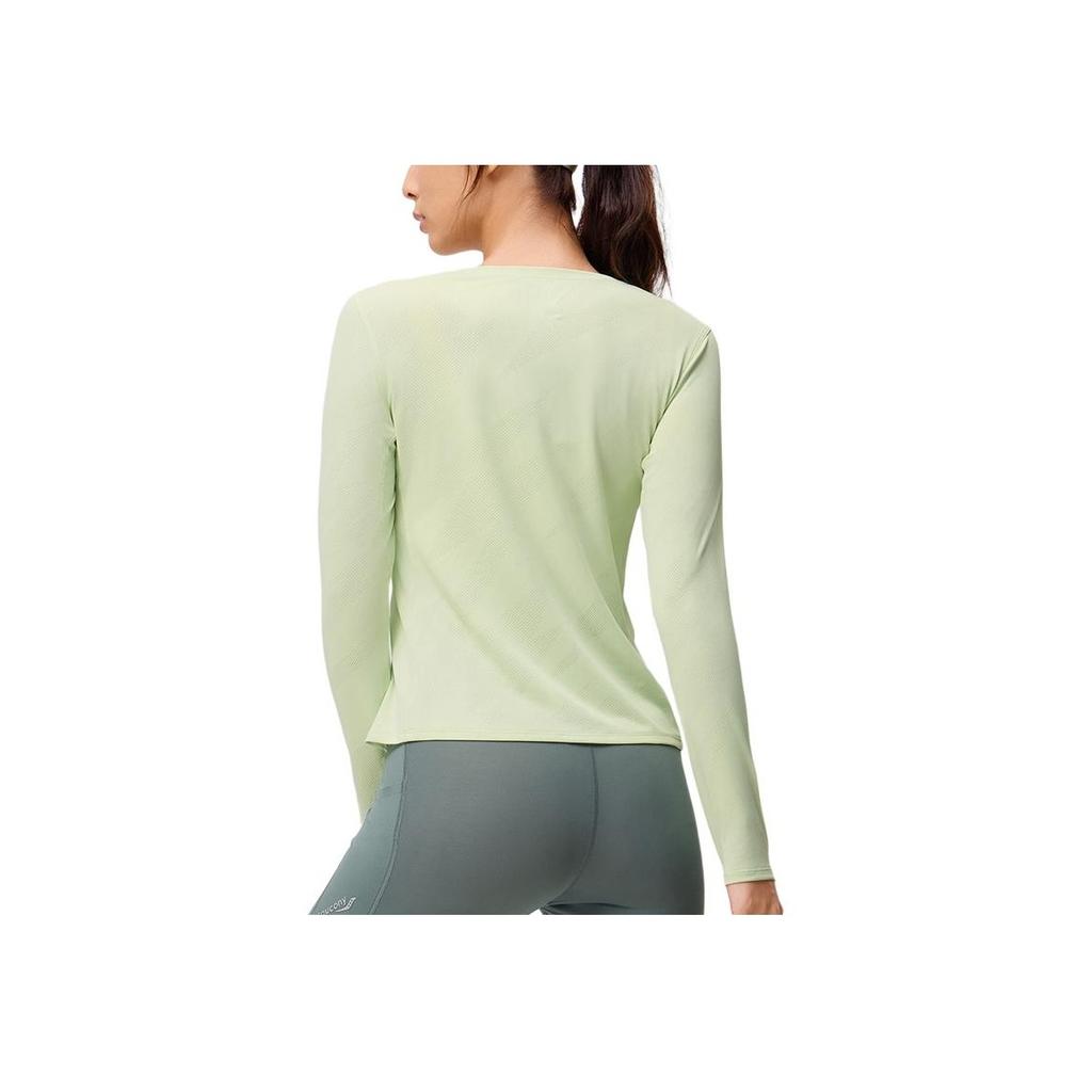 SAUCONY Solid Color Round Neck Pullover Long Sleeve T-Shirt Women Tops Milk-Yellow Green SC1249004C-GE04