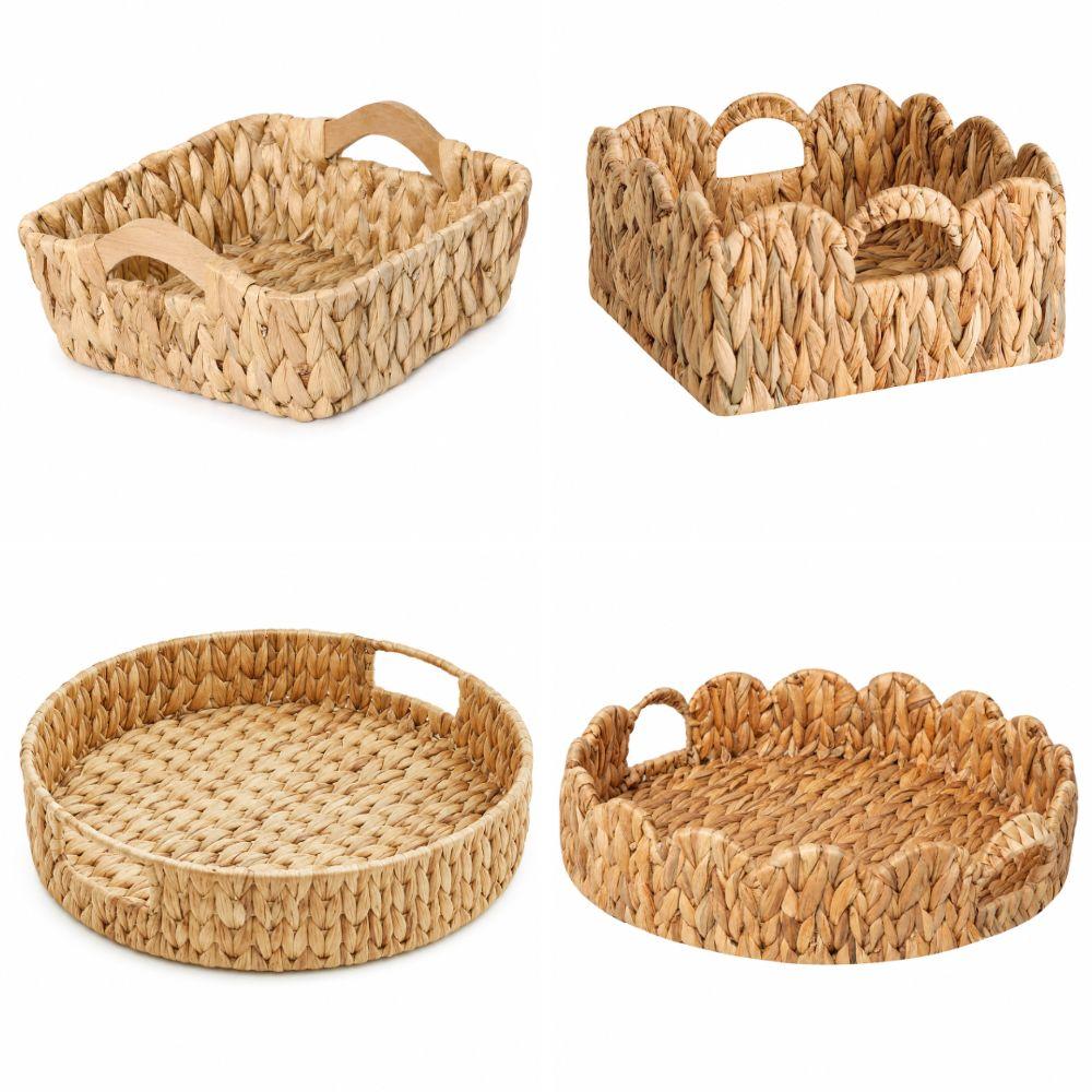 Natural Water Hyacinth Storage Basket Handwoven Open Top Handwoven Storage Basket Sturdy Multipurpose Wicker Organizer Tray