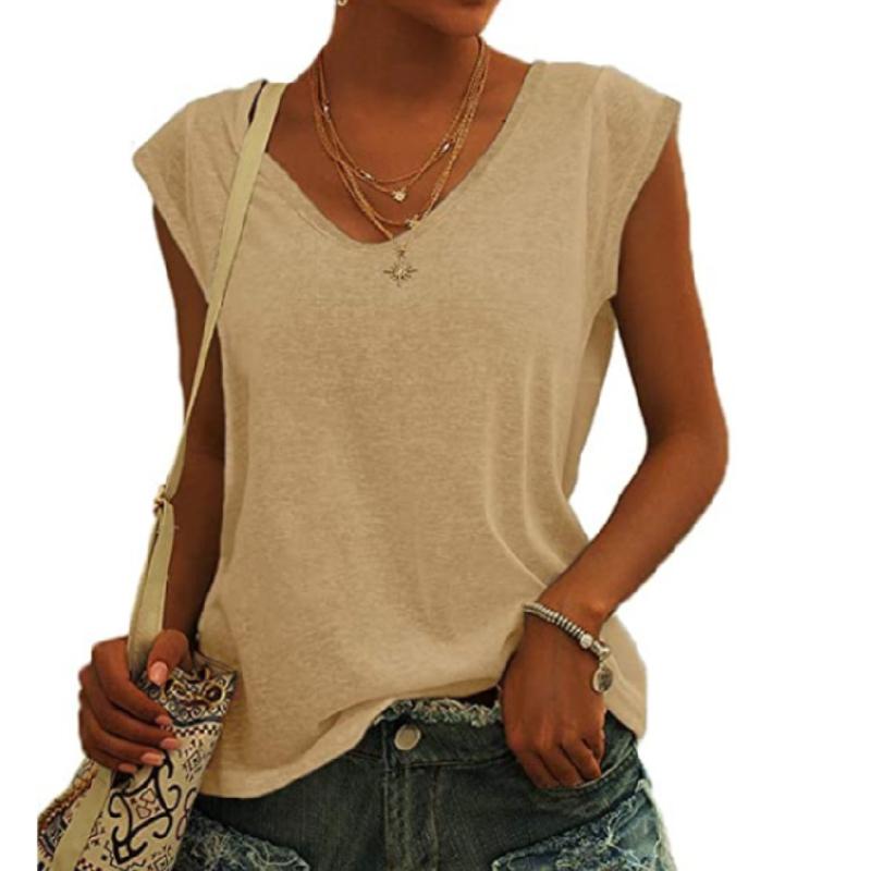 

Женская футболка с v-образным вырезом, повседневный жилет с короткими рукавами, однотонная свободная блузка, топы на бретелях XXL хаки