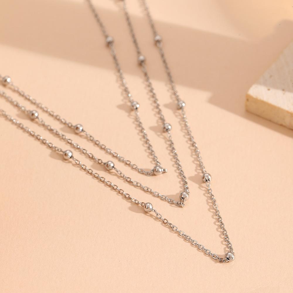 Beaded Chain Titanium Steel Multilayer Jewelry Set - Colorfast Stackable Three-Layer Design