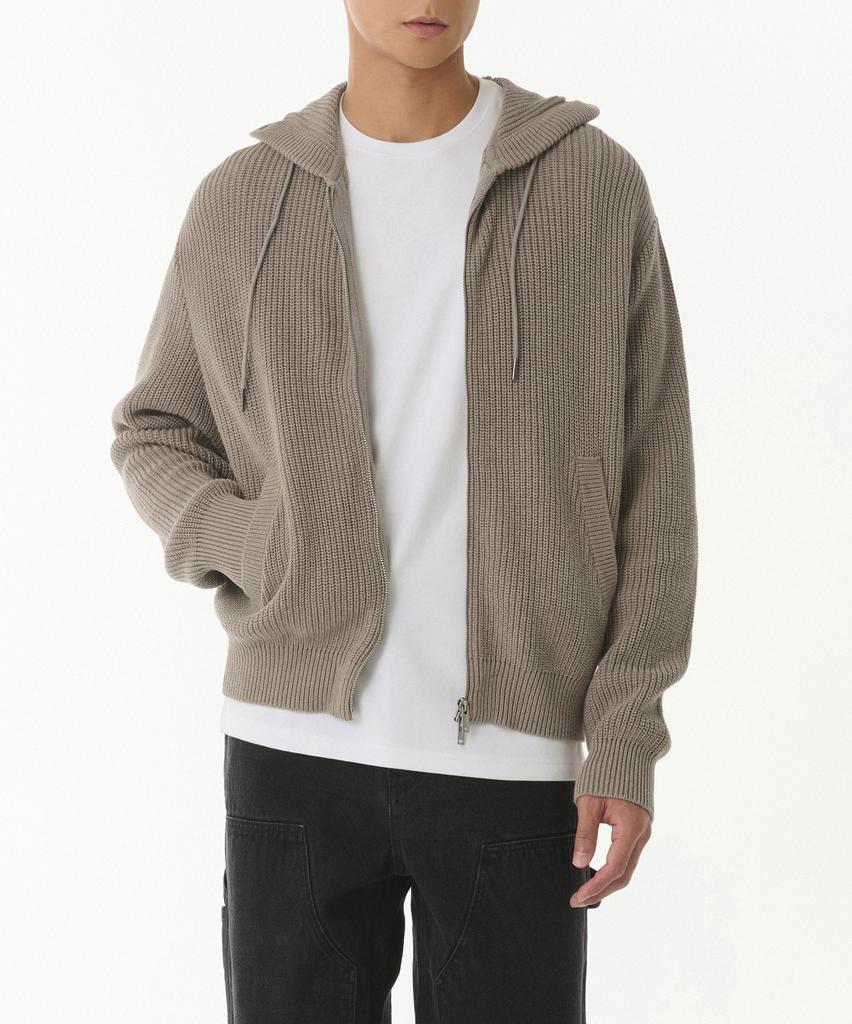 MUSINSA STANDARD Ribbed Knit Hooded Zip-Up [Heather Beige]