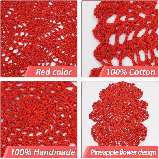 One Piece 23 x 12 Inch Oval Doilies Crochet for Dressers and End Tables Crafts Disposable Small Valentines Doilies Cloth Lace Placemats Coasters Red