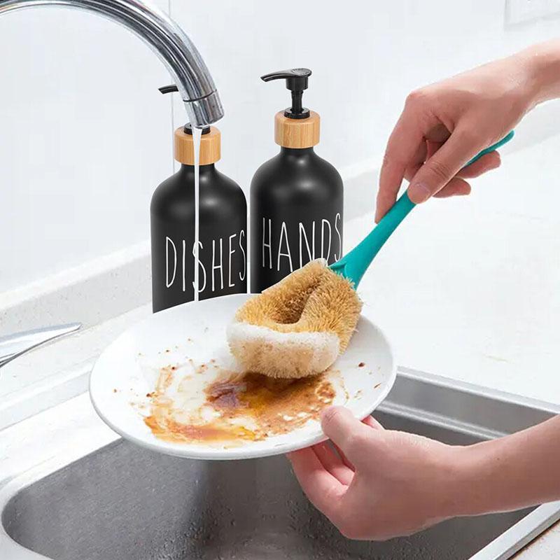 500ml Hand Dish Soap Dispenser Set With Bamboo Tray Refillable Plastic Bottle Shampoo Shower Gel Lotion Liquid Empty Container