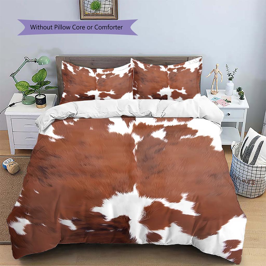 Rustic Cowhide Style Pattern Bedding Quilt Set Quilt Cover Pillowcase Home Decoration Gift (1 * duvet cover + 2 * pillowcase, without core)