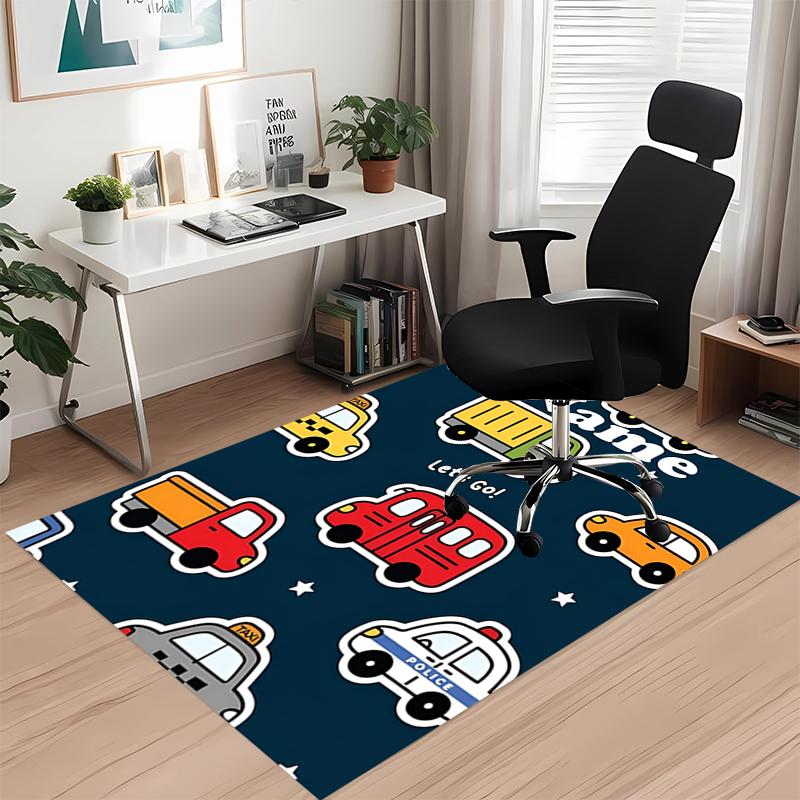 Custom Name Cute Cars Printed Carpet, for Office Chair Living Room Bedroom Kitchen Room Decor Gifts.