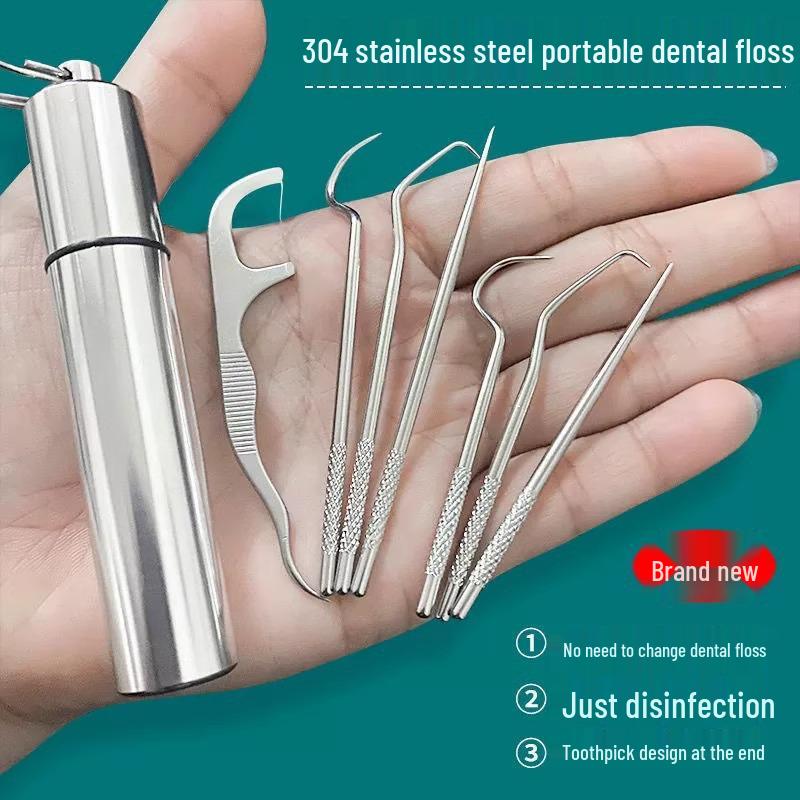 Scobitori Portabile Ultra-Fine din Oțel Inoxidabil, Ațe Dentare cu Cutie Metalică - Pachet Familie