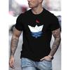Europäische Größen Herren Kurzarm-T-Shirt mit Papierboot-Print für Frühling, Sommer und Herbst Freizeitkleidung