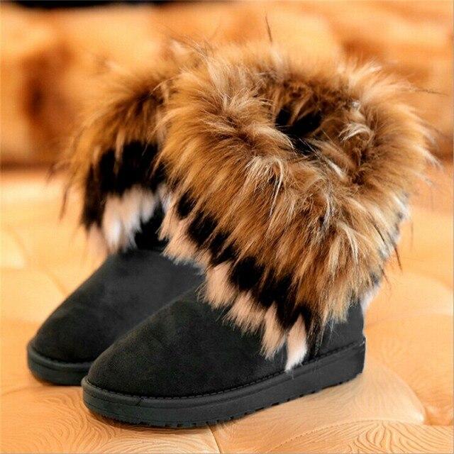Non -Slip Snow Boots Women Winter Warm Fluffy Fur Ankle Boots Ladies Plush Shoes Female Furry Flock Platform Boots Slip -On Botas