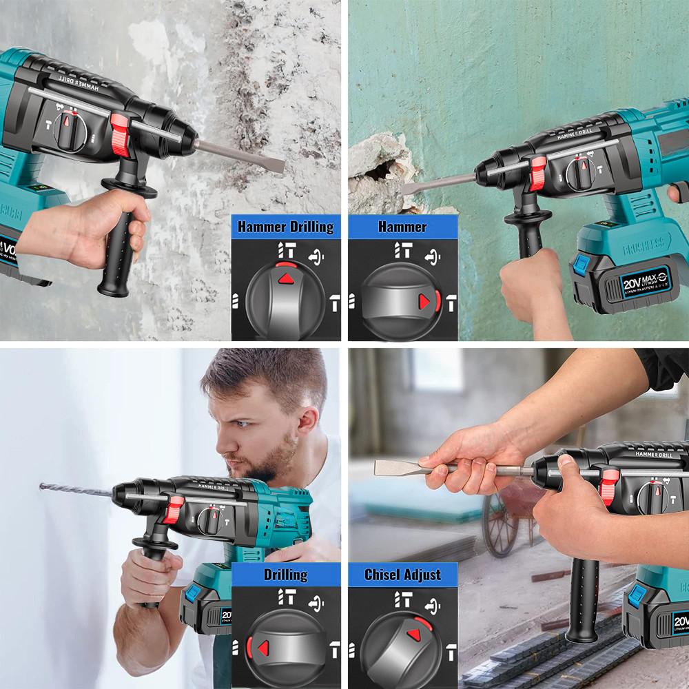 3 In 1 Multifunctional Steel Concrete Wood Power Tool Brushless Electric Impact Hammer Cordless Portable Hammer Drill
