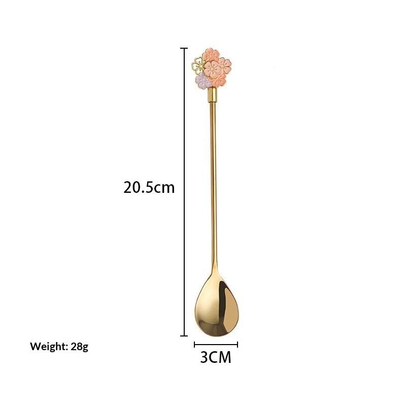 

Cherry Blossom Spoon 304 Stainless Steel Creative Color Coffee Milk Breakfast Spoon Long Handle Dessert Spoon Kitchen Tools