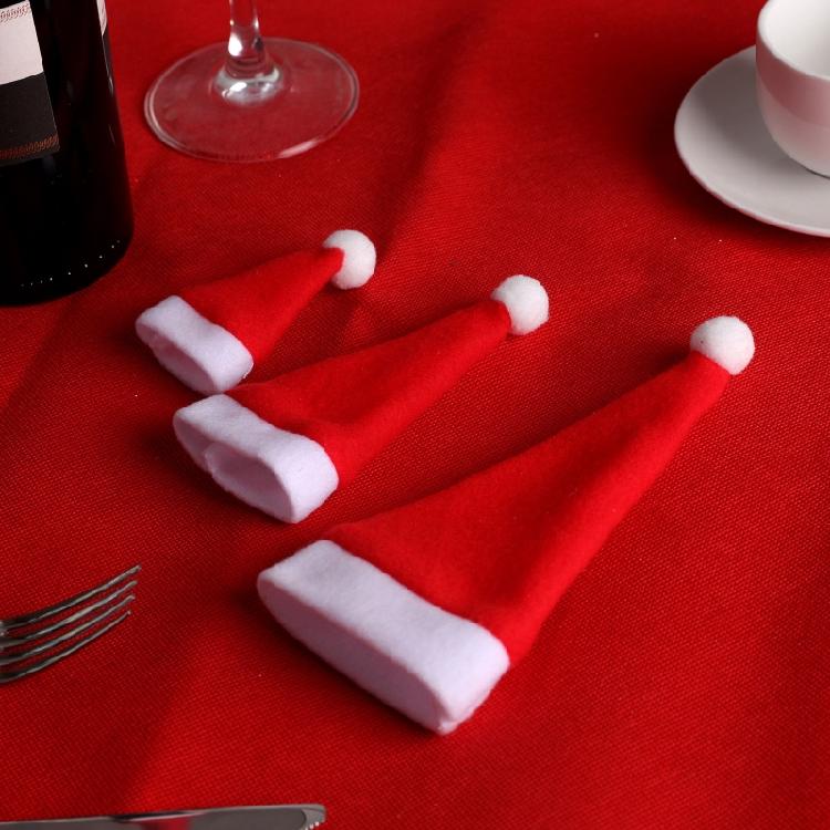 10pcs Christmas Santa Hats Flatware Holder Dinner Table Decorations Party Supply