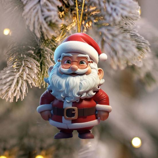 2/7Pcs Christmas Santa Claus Hanging Decoration Holiday Party Winter Xmas Tree 2D Flat Acrylic Cartoon Father Christmas Hanging Ornament