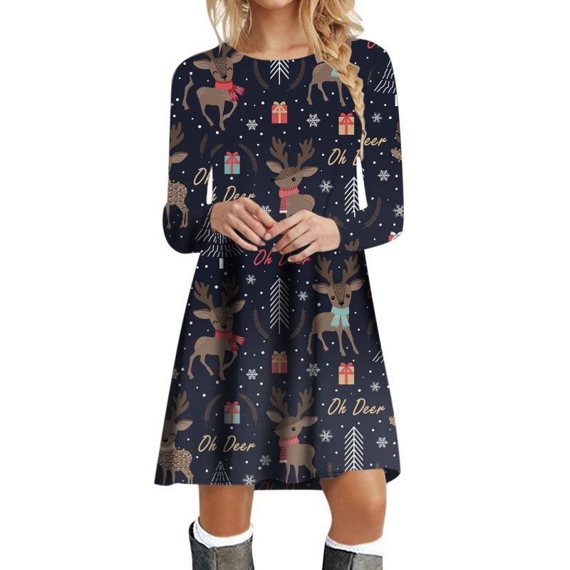 IHUASU Fashion Autumn Winter Long Sleeve O-Neck Casual Dresses