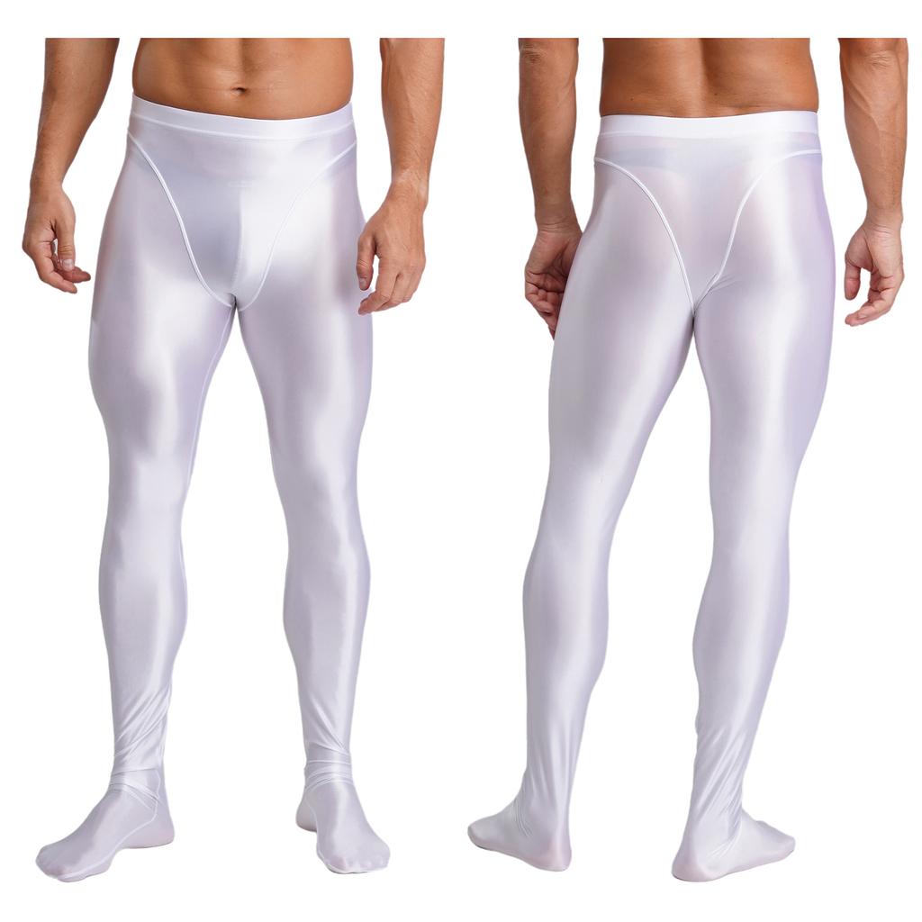 Mens Glossy Stretchy High Waist Fake Two Piece Tights Pants Leggings Yoga Wear