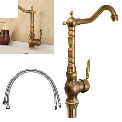Dagu Torneira misturadora giratória de alça única antiga para cozinha e banheiro com acabamento em latão