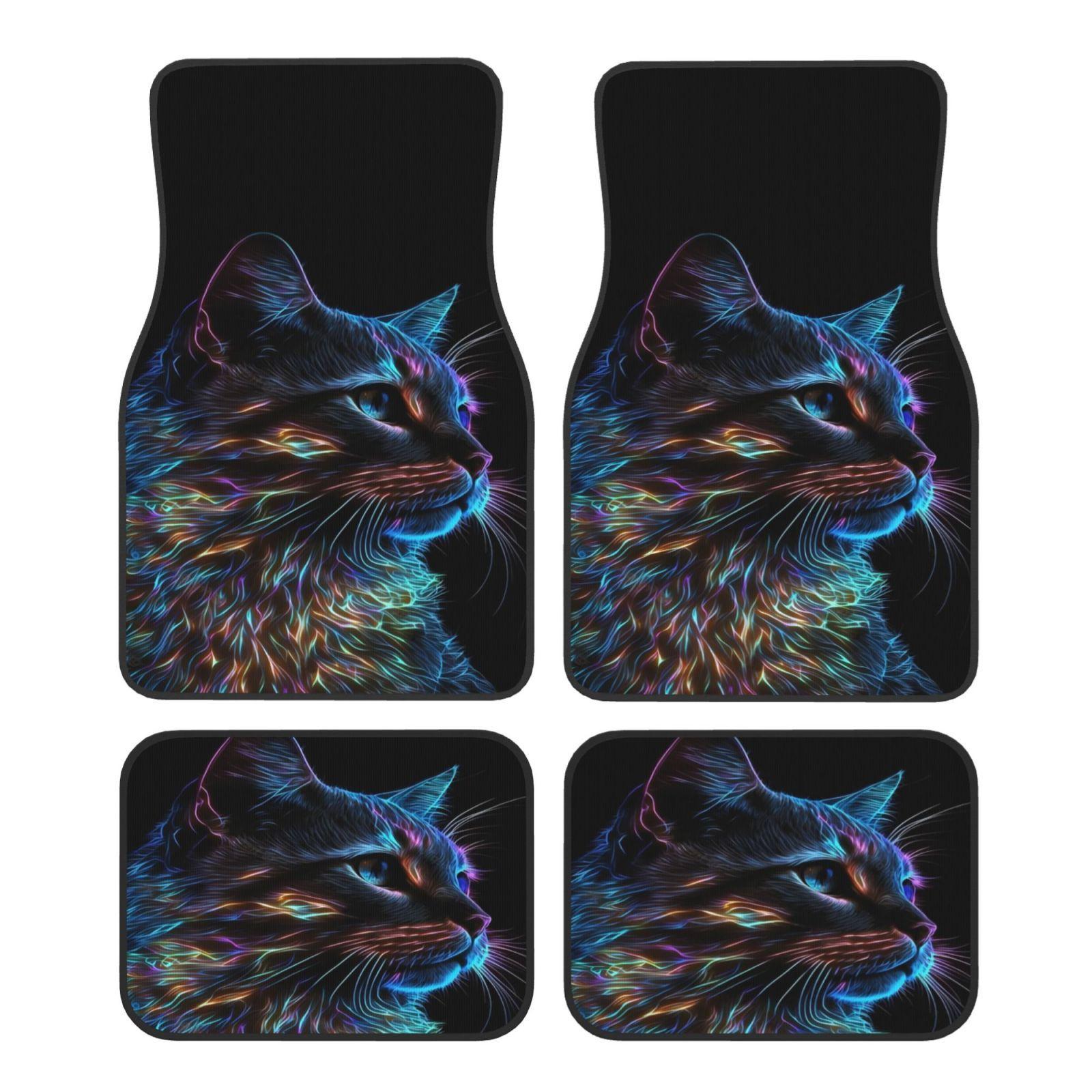 4pcs Colorful Cat Pattern Design Car Interior Floor Mats, Suitable For Sedan, Truck, And SUV Fashion Interior Protection, Holida