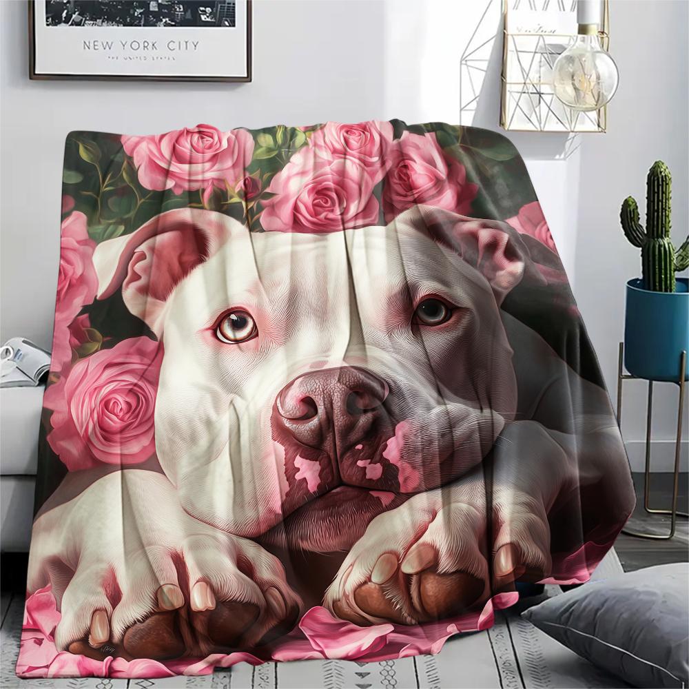 Pink Pitbull,pattern Flannel Blanket, High quality Comfortable for All Seasons, Home Decor, Warmth and Comfort, Perfect for Gifts.