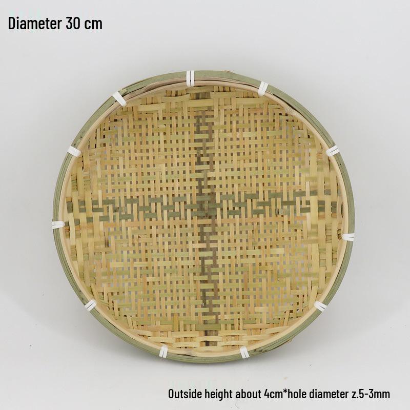 Blue Bamboo Weaving Sieve for Drying Tea, Dried Goods, and Rice - Round Winnowing Basket Tray