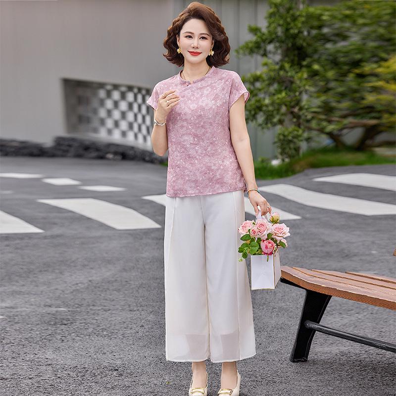 

Summer 2026 Elegant Slimming Short-Sleeve T-shirt for Middle-Aged & Elderly Women 3XL