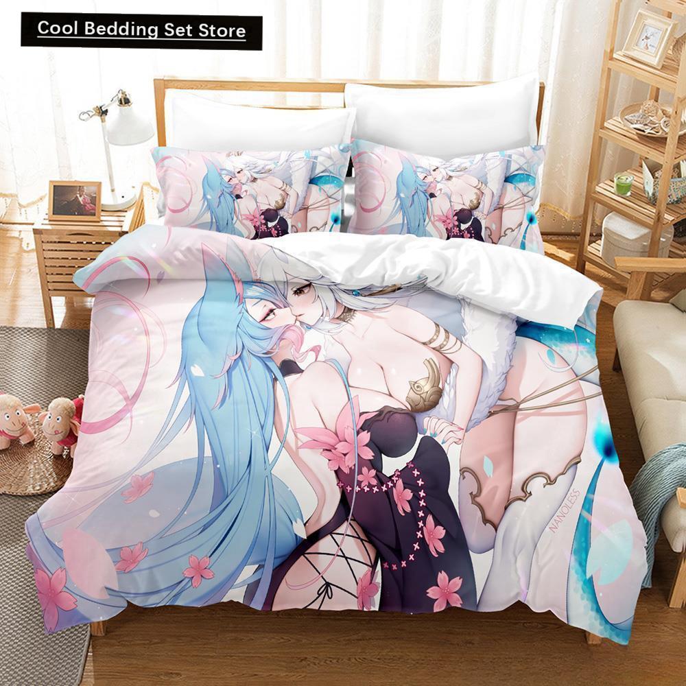 3D Anime Sexy Girls Silvervale VTuber Bedding Set Single Twin Full Queen King Size Bed Set Adult Kid Bedroom Duvet Cover Sets