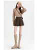 Women's High-Waist A-Line Black Wool Shorts - Autumn/Winter Loose Wide-Leg Booty Shorts, Thin Apricot