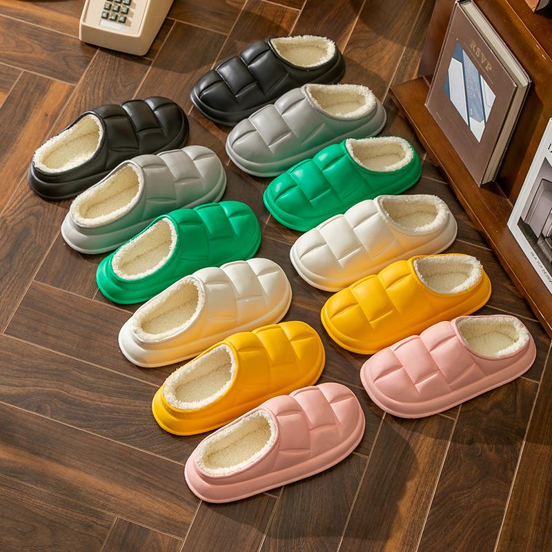  Thick Sole Waterproof Cotton Slippers for Home Winter, EVA Material, Floral Design, Couples, Indoor Comfort