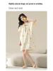 7A Women's Antibacterial Cotton Nightgown, Short Sleeve, Plus Size, Medium Length, Versatile for Outdoor Wear, Sweet Summer Home Dress