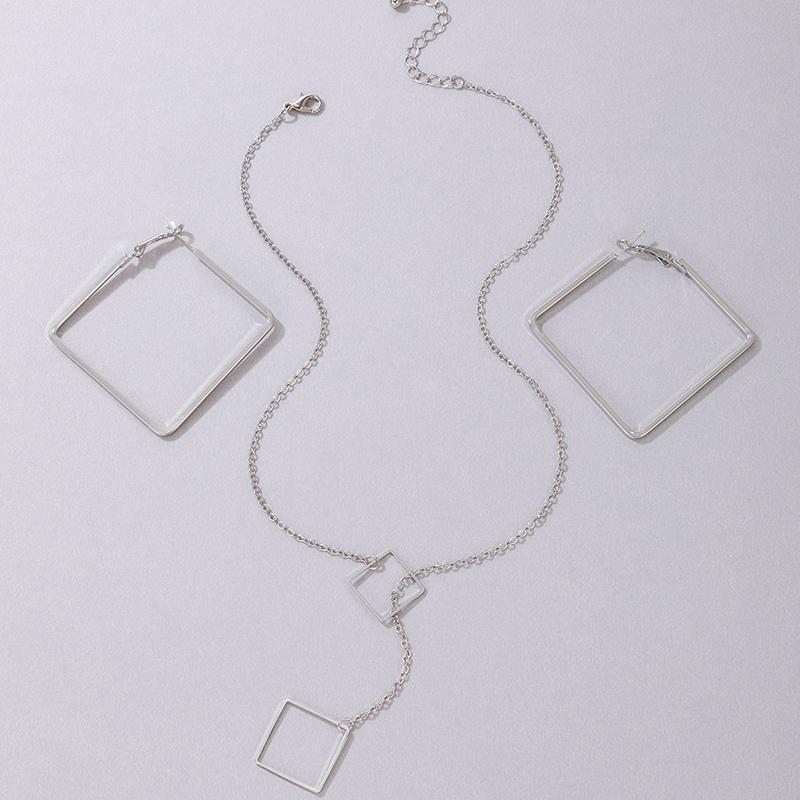 Elegante Linien Geometrische Vergoldete Quadratische Ohrringe Damenschmuck Feine Kette Anhänger Halskette High-End Modeschmuck Sets