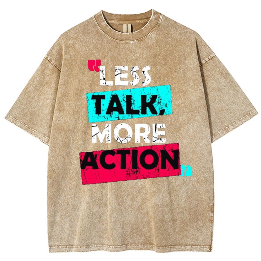 

Меньше слов, больше дела Женская футболка с принтом букв, винтажная, с эффектом потертости, хлопковая, оверсайз, для пары, с коротким рукавом 3XL
