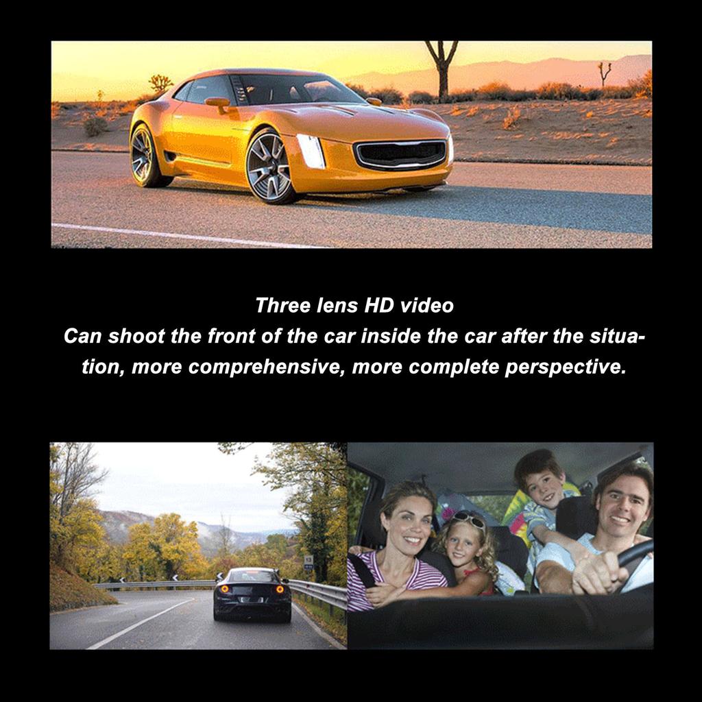 3 Lens Dash Camera Car Driving Recorder with IR Night Vision Loop Recording G Sensor Emergency Saving Dash Camera Backup Camera