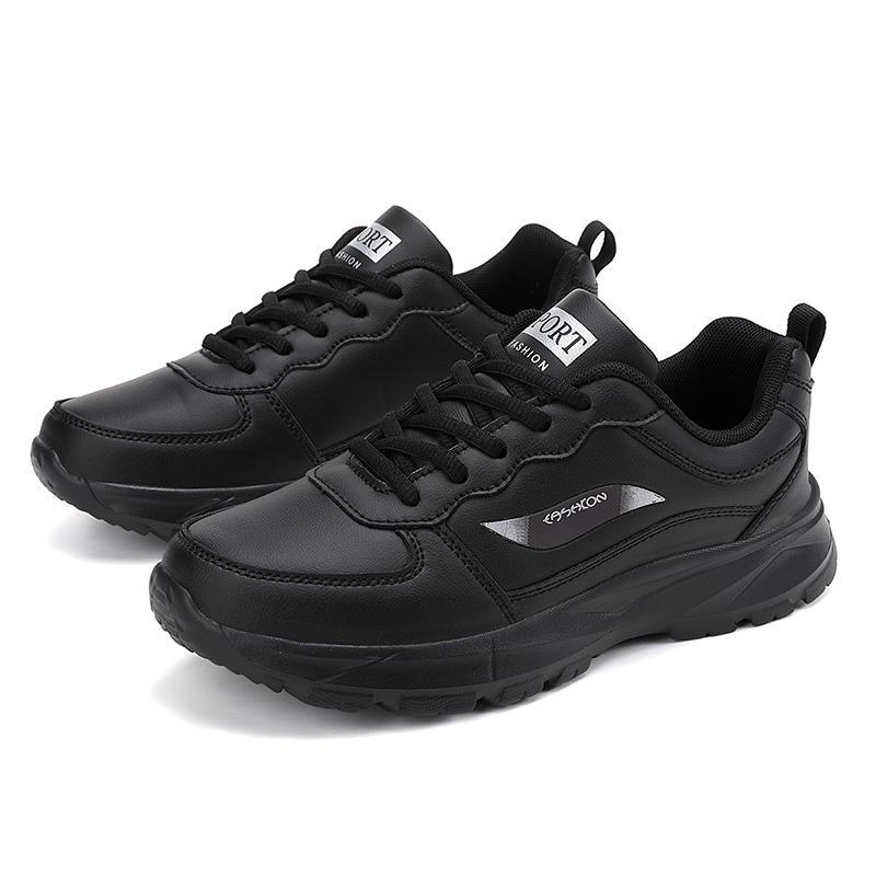2025 Black Comfortable Lightweight Women's Casual Leather Sports Shoes Anti Slip Breathable Outdoor Lace Up Soft Sports Shoes