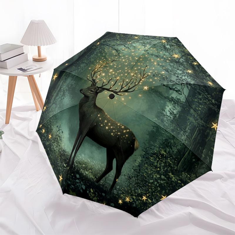 1 PC Automatic Folding Umbrella - Forest Deer Pattern, Portable & Foldable Design with 8 Ribs, Christmas Birthday Gifts