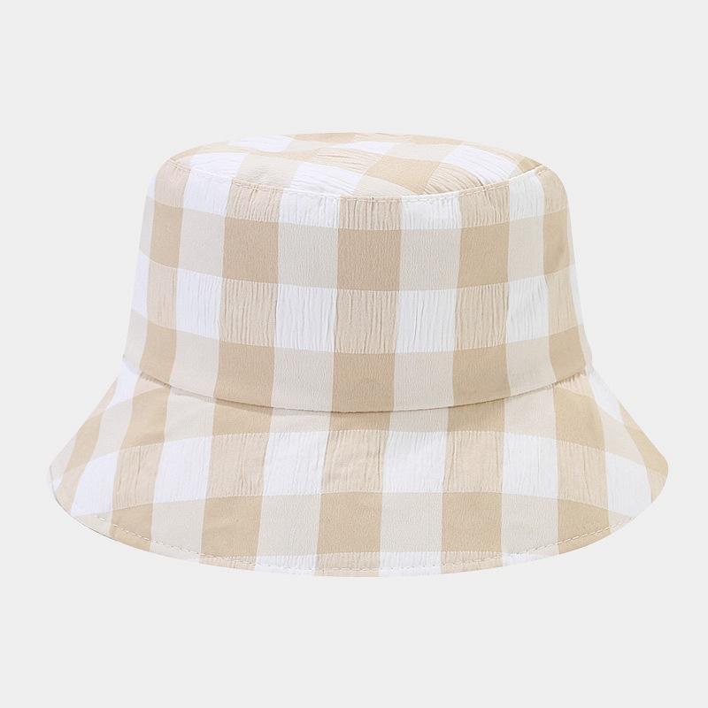 New Internet celebrity plaid bucket hat women's summer outdoor thin breathable travel sun hat casual hat