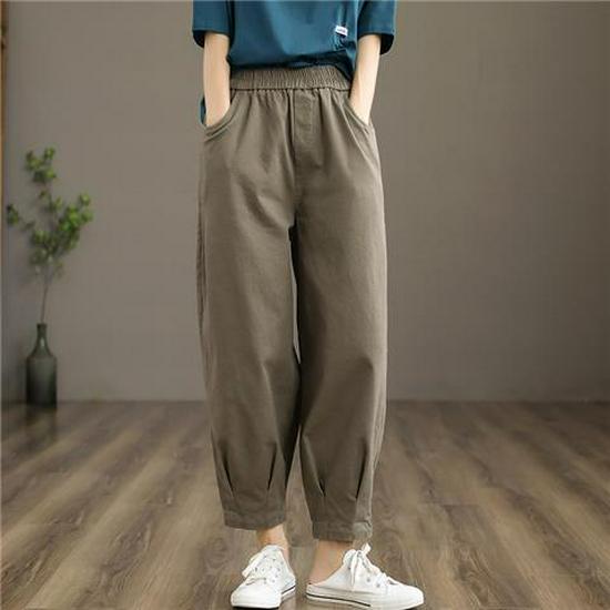 

Women s Slimming Casual Cropped Wide-Leg Cargo Harem Pants M up to 65kg бежевый