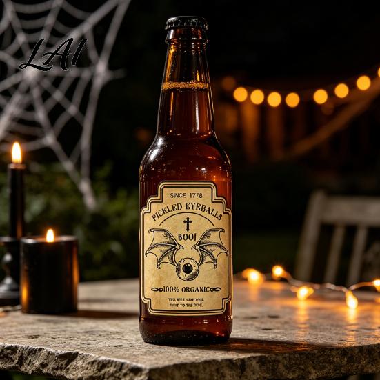 Self Adhesive Bottle Decals 12Pcs Halloween Wine Labels Vintage Retro Stickers with Witch Skull Nostalgic Paper Wraps Bat Pumpkin Design