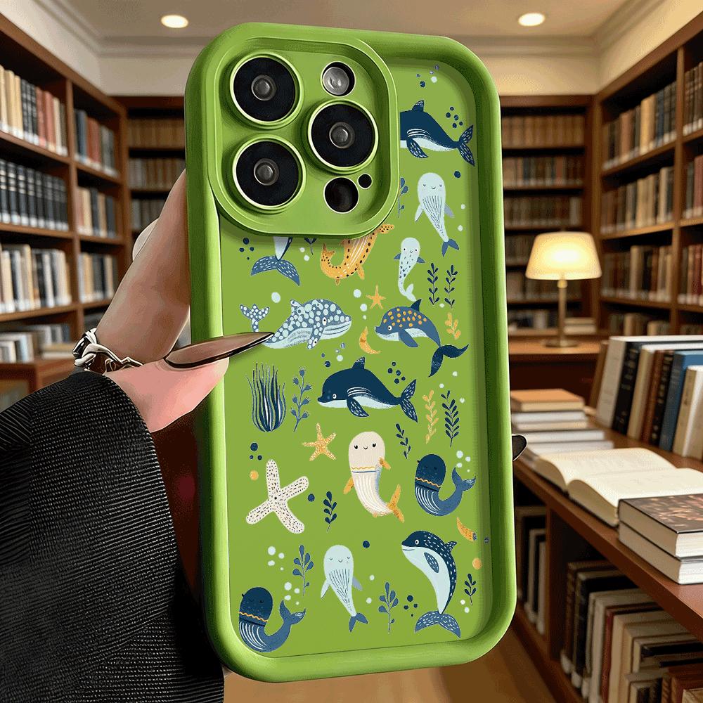 Cute Sea Creatures Pattern Soft TPU Phone Case for iPhone 17 16 15 14 13 12 11 Pro Max Plus Shockproof Anti-Slip Cover