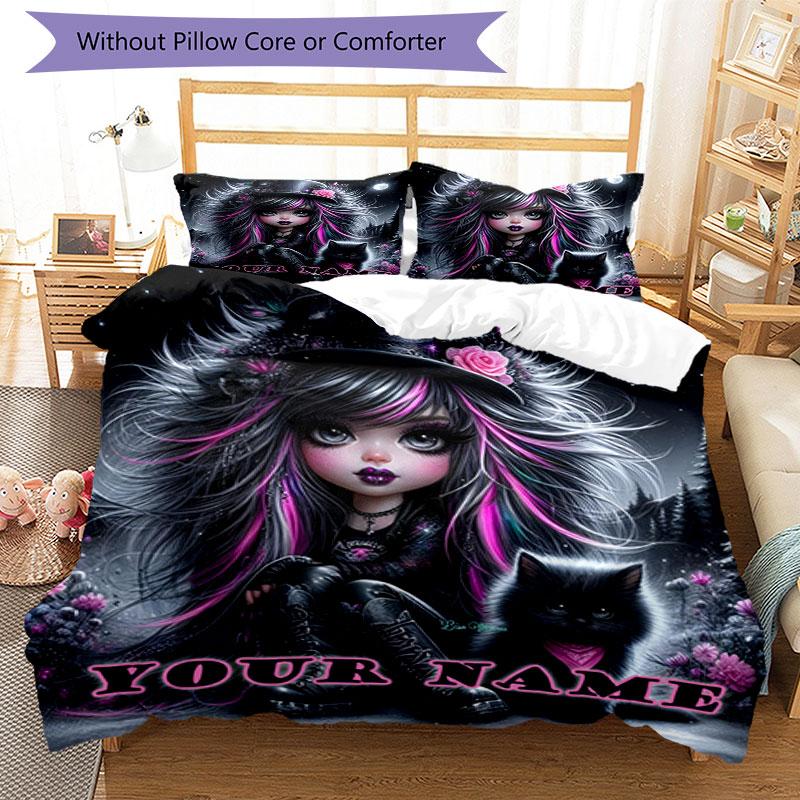 3pcs Custom Name Fantasy Night Elegance Bedding Set Printed Bedding Set Duvet Cover Closure Includes 1 Duvet Cover & 2 Pillowcases Bedroom Decor