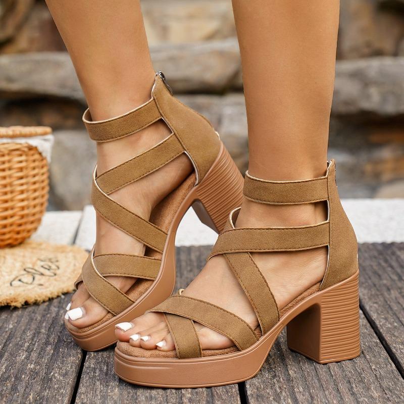 Модные Новые Удобные и Элегантные Сандалии на Толстой Подошве для Работы и Отдыха Летние Сандалии с Круглым Носком для Банкета на Высоком Каблуке 43 коричневый 1980₽