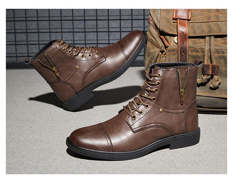 Men's British Style Winter Leather High-Top Boots for Casual Outdoor Workwear