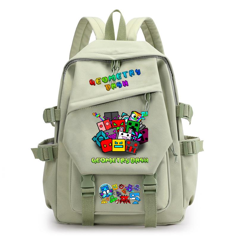 Geometry Dash bedruckter Nylon-Rucksack für Damen und Herren, Rucksack mit großem Fassungsvermögen für Reisen, Modischer Computer-Rucksack, Schultasche für Jungen und Mädchen