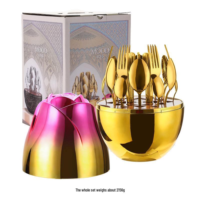 Creative Rose Stainless Steel 24-Piece Cutlery Set - Ideal for Tableware, Birthday & Wedding Gifts